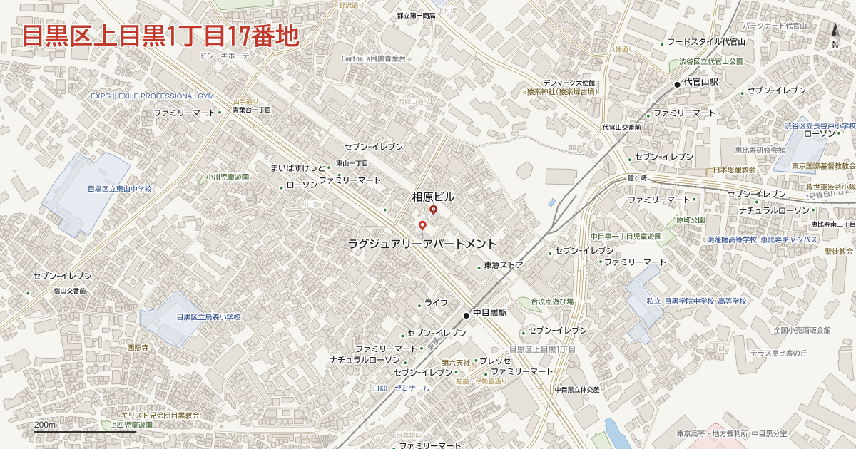 上目黒1丁目17番地周辺の地図