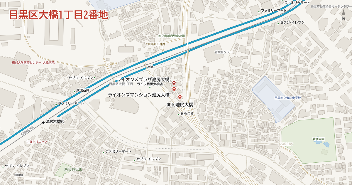 大橋1丁目2番地周辺の地図