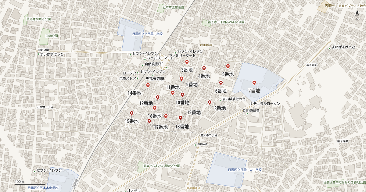 祐天寺2丁目の番地分布地図