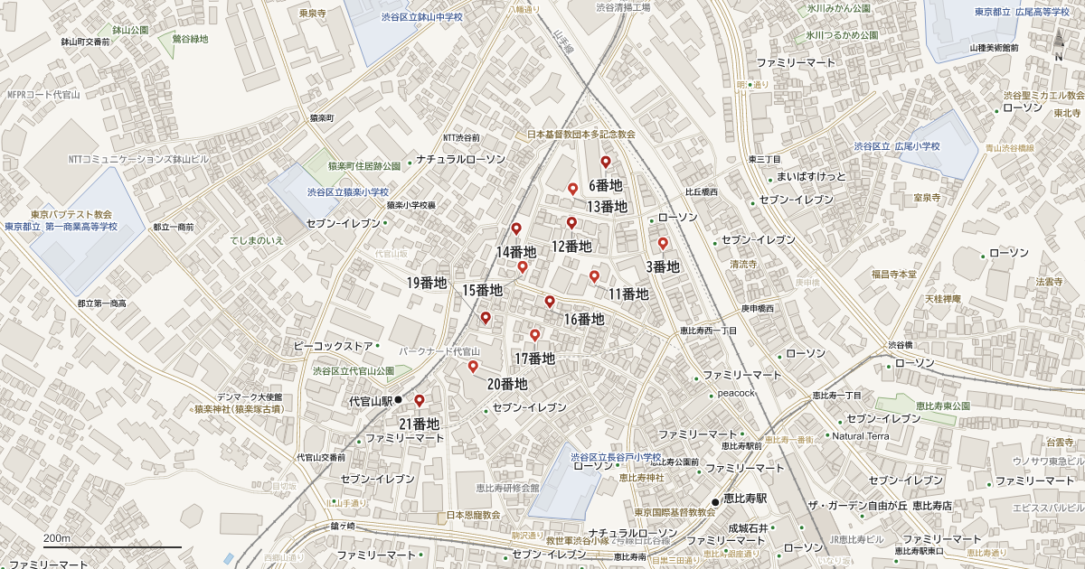 恵比寿西2丁目の番地分布地図