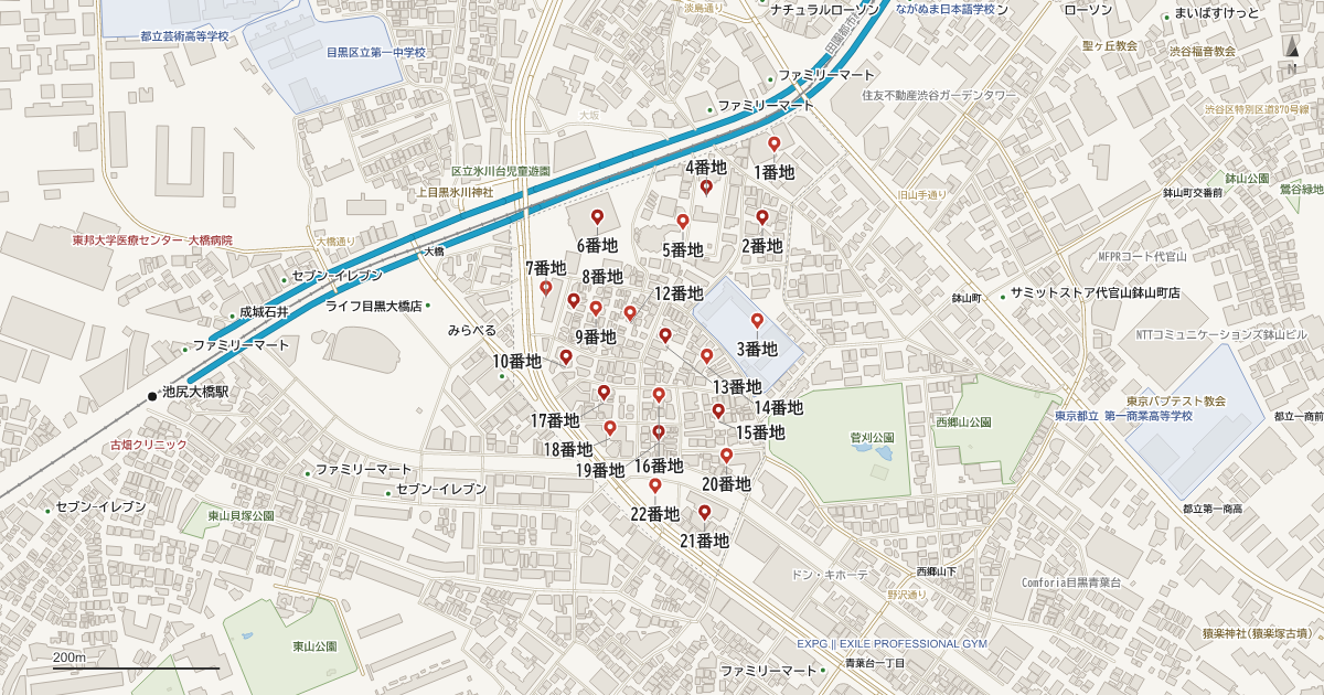 青葉台3丁目の番地分布地図