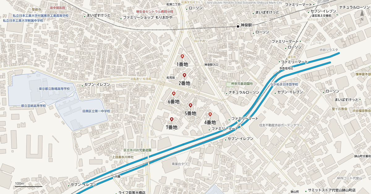 青葉台4丁目の番地分布地図