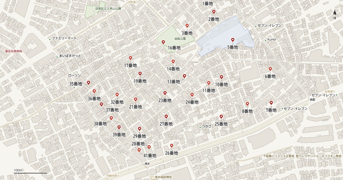 中町1丁目の番地分布地図