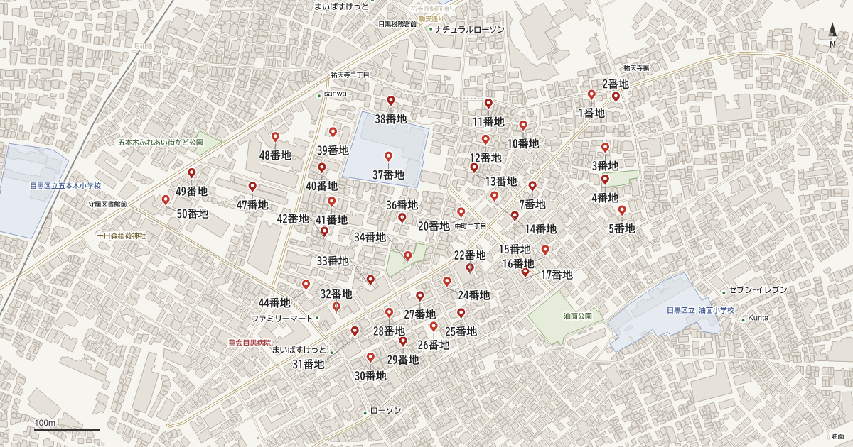 中町2丁目の番地分布地図