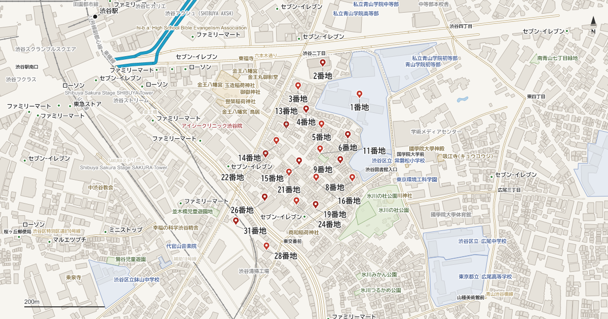 東1丁目の番地分布地図