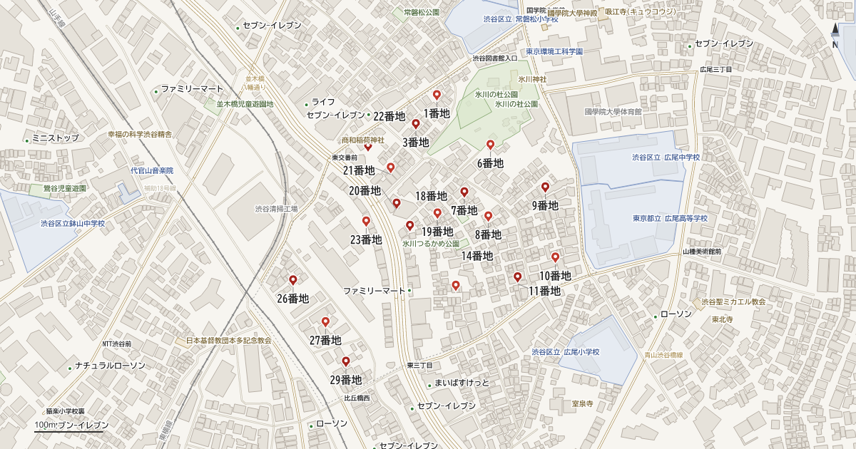 東2丁目の番地分布地図