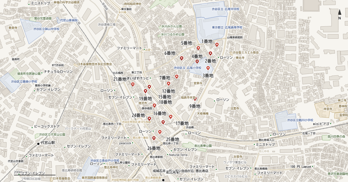 東3丁目の番地分布地図
