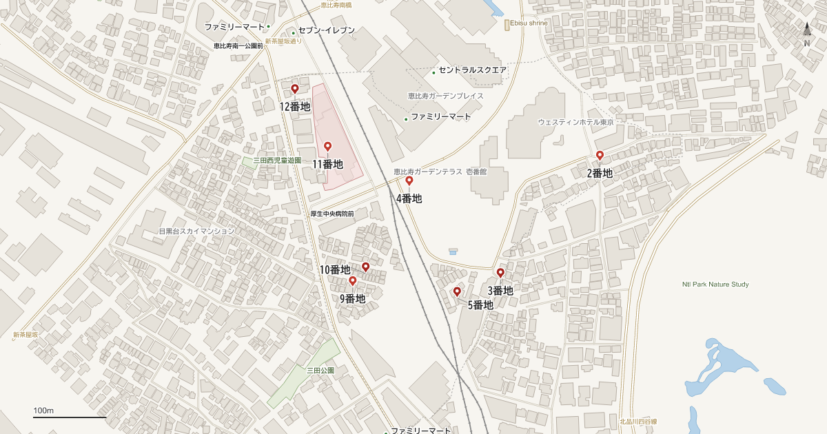 三田1丁目の番地分布地図